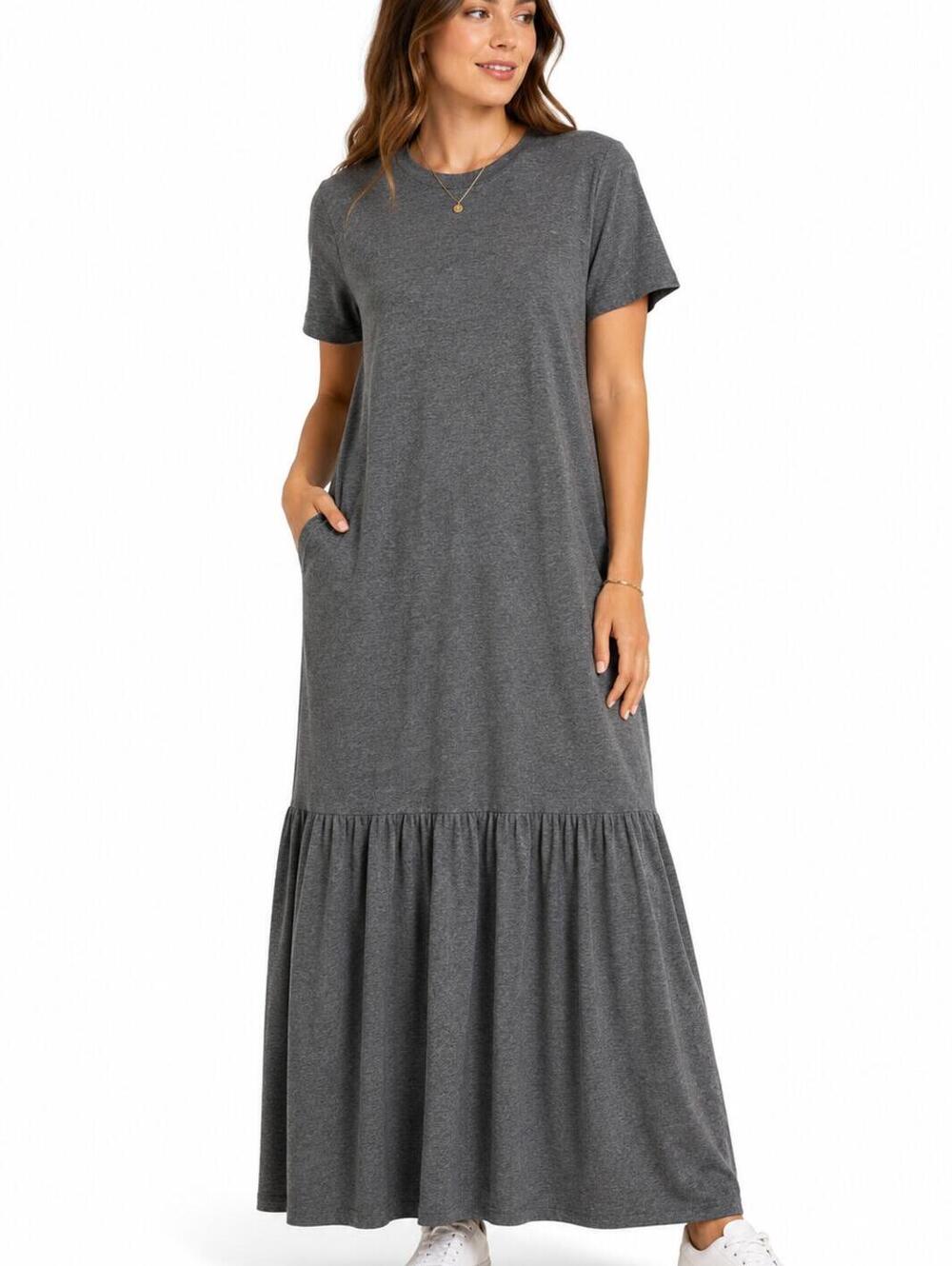 ASOS Women's Dark Gray Tiered Maxi Dress Casual Short Sleeve Lounge Dress-Size 8